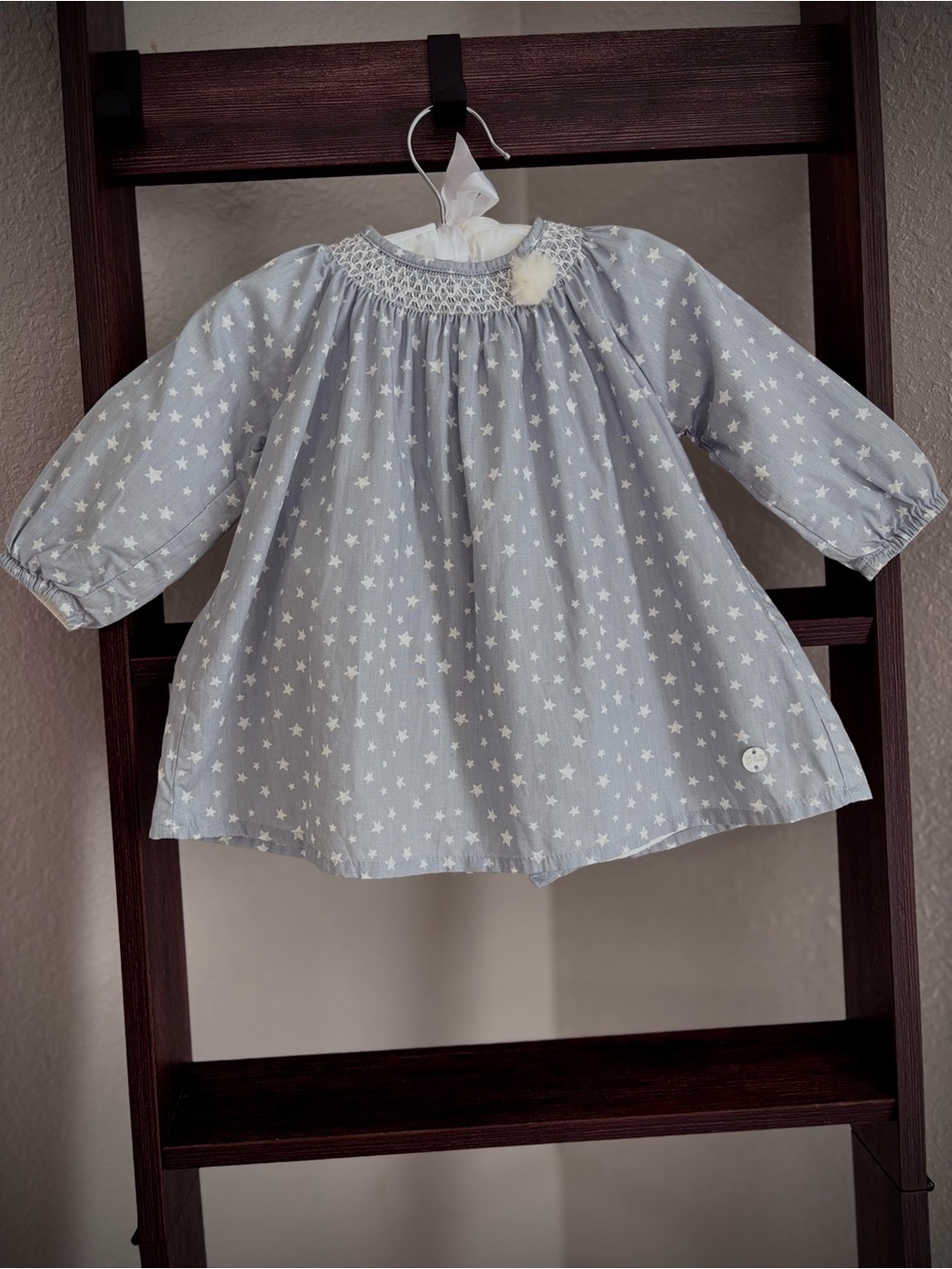 Girls' Light Gray Star Smock Dress - Formal Occasion